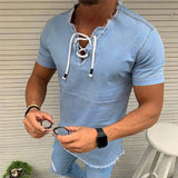 AIDASE  -  Jeans Shirt Jackets For Man Short Shirt Tops Male V Tassel Denim Solid Neck Sleeve Blouse Men рубашка мужская с длинным рукавом aidase-shop