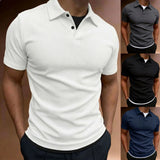 AIDASE  -  Summer Work Tee Shirts for Men'S Solid Short Sleeved Shirt with Lapel Casual Fake Two Piece Top Mock Neck Tshirt for Man aidase-shop