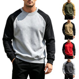 AIDASE  -  Men's Casual Loose Color Patch Shoulder Sleeved Pullover Trendy Round Neck Men's Clothing Tan Sweatshirt Men aidase-shop
