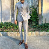 Aidase Light Gray Men Suits 2 Pieces Blazer Pants Double Breasted Tuxedo Slim Fit Business Wedding Formal Work Causal Tailored aidase-shop