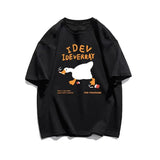 AIDASE  -  Cartoon Smoking Goose Print T-shirt Short Sleeved Round Neck Youth Loose Fitting Top Tees Men Women Unisex Couple Cotton T-shirt aidase-shop
