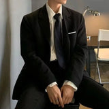 AIDASE  -  Casual Men's Suit Jacket Spring Autumn Black Business Formal Korean Trendy Lightweight Mature Single Button Polyester Viscose aidase-shop