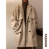 Aidase Autumn Winter Wool Jacket Men Casual Solid Wool Coats Male Loose Turn Down Collar Mens Long Coat aidase-shop