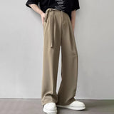 Aidase Falling Trousers For Men In Autumn Solid Wide Leg Straight Trend Versatile Simple British Lace High Waist Casual Trousers aidase-shop