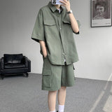 AIDASE  -  Men's Sports Sets Short Sleeve Lapel Single-breasted Quick-dry Design Shirt Multiple Pockets Cargo Shorts Male Suit aidase-shop