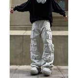 Aidase Street Popular White Multi-pocket Overalls Men's Harajuku Style Loose Casual Trousers Straight Mopping Pants Autumn New