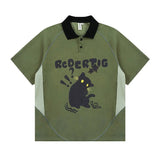 AIDASE  -  Japanese Retro Contrasting POLO Shirt Short-sleeved Men Loose Couples Versatile National Trend Lazy Style Casual Lapel T-shirt aidase-shop