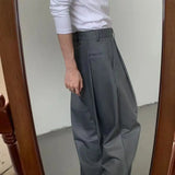 Aidase Korean Gray Casual Suit Pants Men Pleated Loose Wide Leg Pant Spring Autumn New Fashion Design Sense Trendy Trousers Streetwear