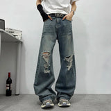 AIDASE  -  Summer New Ripped Men's Jeans 2025 Fashion Niche Design Straight-leg Loose Men Denim Pants High Street Menswear 21E6703 aidase-shop