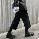 Aidase Mens Dark Style Casual Wide Leg Cropped Pants 2024 New Genderless Fashion Versatile Thin Retro Solid Color Suit Pants Unisex aidase-shop