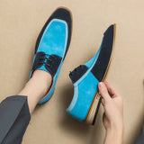 AIDASE  -  Men Business Dress Shoes with Wooden Heels PU Reverse Fleece Leather Fashion Classic Derby Shoes British Social Shoes Size 38-48 aidase-shop