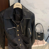 AIDASE  -  American Trendy Motorcycle Suit Slim Short Jacket Double Zipper Washing PU Leather Jacket High Street Versatile Leather Jacket aidase-shop