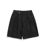 AIDASE  -  Summer Beige Suit Shorts Men Fashion Society Mens Black Dress Shorts Korean Loose Belt Suit Shorts Mens Office Formal Shorts aidase-shop