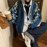 =Aidase Loose Knitted Sweater Set Men Women Vintage Patchwork Sweater Cardigan +High Street Wide Legs Loose Lantern Jeans Two-piece Sets aidase-shop