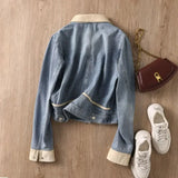 AIDASE  -  Hong Kong Style Retro Early Spring Design Contrasting Corduroy Lapel Short Denim Jacket Women Korean Elegant Tops Preppy Coat aidase-shop