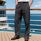 AIDASE  -  Men's Linen Blend Striped Pants Casual Straight Leg Dress Trousers aidase-shop