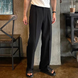 AIDASE  -  Autumn Outdoor Fashion Solid Color Draped Trousers For Mens New Casual Pleated Trousers Vintage Men's Loose Straight Suit Pants aidase-shop