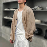 AIDASE  -  Men Shirt Striped V Neck Long Sleeve Button Casual Men Clothing Streetwear Loose Korean Style Tops Fashion Male Shirts aidase-shop