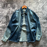 Aidase 100% Cotton American Retro Casual Washed Denim Shirt Monkey Craft Gradient Spring Autumn Vintage Men's Soft Shirts Coats Y2k aidase-shop