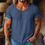 AIDASE  -  Classic Ripped O Neck Short Sleeve T Shirt Men Summer Casual Solid Color Loose T-shirts Mens Daily Leisure Pullover Tops aidase-shop