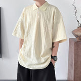 AIDASE  -  Textured Knit Men's T-Shirt Turn-down Collar Breathable Short Sleeve Tees Simple Solid Color Casual All-match Tops 21E6526 aidase-shop