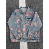 Aidase 2025 New Rose Print Denim Jackets for Men Women Vintage Jeans Coats Gothic Oversized Male's Casual Clothes