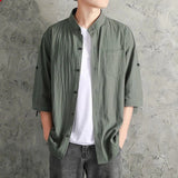 AIDASE  -  Loose Roll-Up Sleeves Men'S Button Down Shirt Men Fashion Spring Summer Casual Short Sleeve Turndown Neck Roupas Masculinas aidase-shop