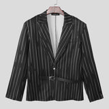 AIDASE  -  Men Blazer Striped Patchwork Lapel Long Sleeve One Button Casual Male Suit Streetwear 2025 Fashion Thin Coats Blazer Men aidase-shop