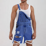 AIDASE  -  Fashion Hole Ripped Jeans Men Jumpsuit Denim Shorts Summer Vintage Frayed Bodysuits Overalls Strap Short Pants Streetwear Male aidase-shop