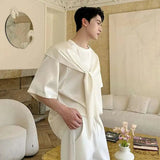 AIDASE  -  Men's T-shirts New Summer Cutting Tie Ribbon Design Round Neck Short Sleeve Solid Color Male Loose Clothing 2025 9W2125 aidase-shop