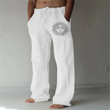Aidase Vintage Men Cotton Linen Pants Drawstring Elastic Oversize Jogger Hip Hop Print Long Trousers Spring Summer New casual pants
