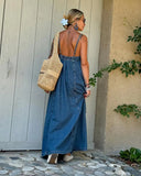 AIDASE  -  Solid Loose Denim Camisole Maxi Dress Women Casual Daily Commuting Sleeveless Backless Long Dresses 2025 Summer Outdoor Vestidos aidase-shop