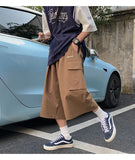 AIDASE  -  Japanese Streetwear Beige Cargo Capri Pants Women Harajuku Hippie Pockets Oversize Wide Leg Trousers Jogging Summer aidase-shop