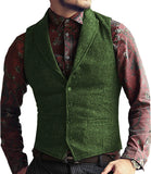 Aidase Grey Herringbone Men's Vests Lapel V Neck Wool Casual Formal Business Vest Slim Fit Gilet Waistcoat Groomman aidase-shop