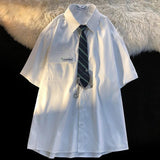 AIDASE  -  Academy Style JK Uniform White Shirt Short Sleeved Top Summer Casual Hong Kong Style Japanese Couple Graduation Class Shirt aidase-shop