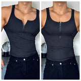 Aidase  Sexy Vest Men Sleeveless Half Open Zipper Slim T-shirt Spring Summer Fitness Muscles Sport Training Tight Fit Tank Top Clothing