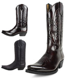 Luxury Cowboy Boots for Men Vintage Knight Shoes Leather Embroidery Mid Heel Motorcycle Boots New Casual West Boot Botas aidase-shop