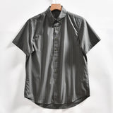 AIDASE  -  Summer Cotton Striped Shirt Men's Artistic Pinstripe Lapel Casual Short-sleeved Shirt Korean Fashion Exquisite Trend Solid Top aidase-shop