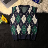 AIDASE  -  Spring Autumn Diamond Grid Candle Knitted Vest Men Women Loose Pullover Retro Outer Sleeveless Sweater Vest Aesthetic aidase-shop