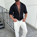 AIDASE  -  Vintage Turn-down Collar Short Sleeve Shirt For Men Summer New Casual Cardigans Stylish Solid Color Mens Textured Zip-up Shirts aidase-shop