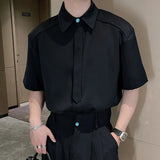 AIDASE  -  Niche Design Men's Shirts Turn-down Collar Solid Color Chic Button Short Sleeve Casual Single Breasted Male Tees New 9W3050 aidase-shop