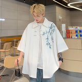 Aidase Bamboo Embroidery Shirts Men Summer Male Handsome Chic Fashion Ins High Street Half-sleeve Cool Casual Baggy New Shirt 5XL-M