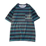 AIDASE  -  Men's Contrasting Striped T-shirt Japanese Retro Male Short Sleeved Summer Loose Casual Round Neck Pullover aidase-shop