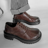 AIDASE  -  Men Vintage Brown Leathe Derby Shoes Thick Sole Platform Casual Business Oxford Shoes for All Occasions Size 38 - 46 Men Shoes
