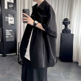 AIDASE  -  Short Sleeve Men Shirt Summer Trendy Design Korean Style Fashion Cool Outerwear Lapel Simpel Solid Color Male Tops 21E6521 aidase-shop