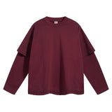 Aidase 2024 Tie-dyed Fake Two-piece Long Sleeved T-shirt for Men Vintage Washed Trendy Distressed Sweatshirts Women Oversized Clothes aidase-shop