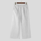 AIDASE  -  Men Wide Leg Pants Solid Color Button Joggers Loose Casual Straight Trousers Men Streetwear Korean Style Male Long Pants aidase-shop