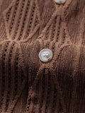 Aidase Men's Camp Collar Button Up Geometric Jacquard Openwork Short Sleeves Shirt aidase-shop