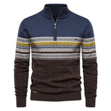 AIDASE  -  European New Fashion Men Color-coded Striped Stand Collar Half Zipper Long Sleeve Casual Trendy Simple Knitted Sweater Pullovers aidase-shop