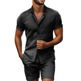 AIDASE  -  Summer Leisure Solid Color Shirts And Shorts Men Outfits Fashion Short Sleeve Two Piece Sets Seaside New Casual Mens Linen Suits aidase-shop